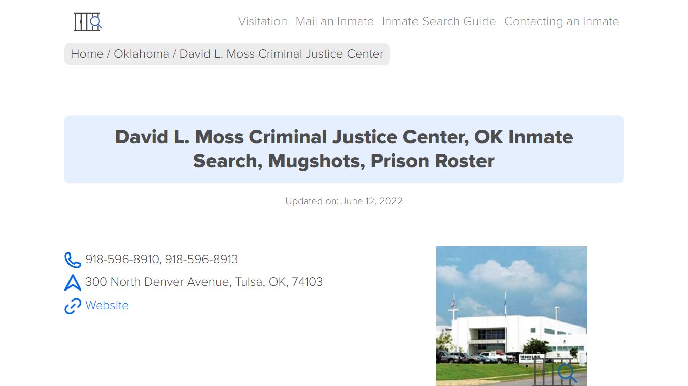 David L. Moss Criminal Justice Center, OK Inmate Search ...